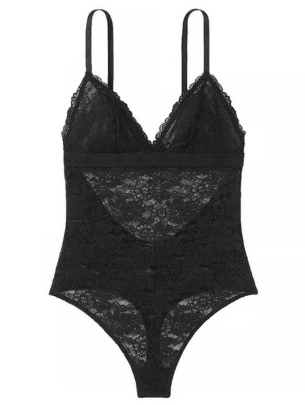 Victoria's Secret PINK | Wink Lace Triangle Unlined Bodysuit Size L In Black